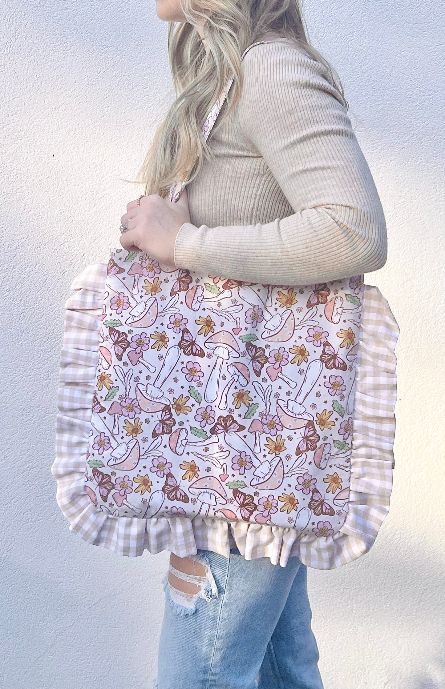 Blue Bow Ruffle tote