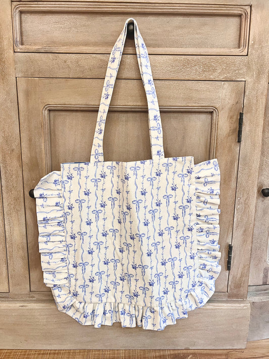 Blue Bow Ruffle tote