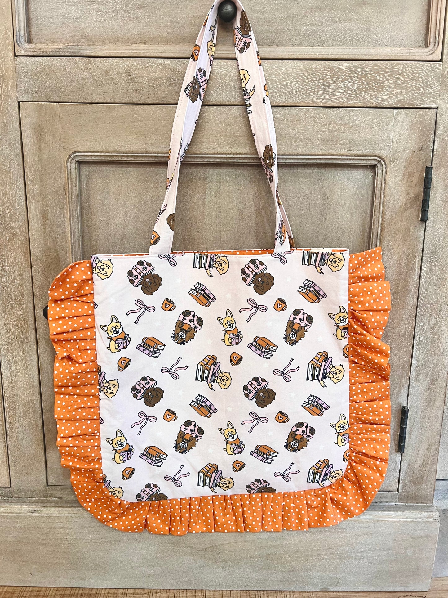 Bookish Pups Ruffle tote