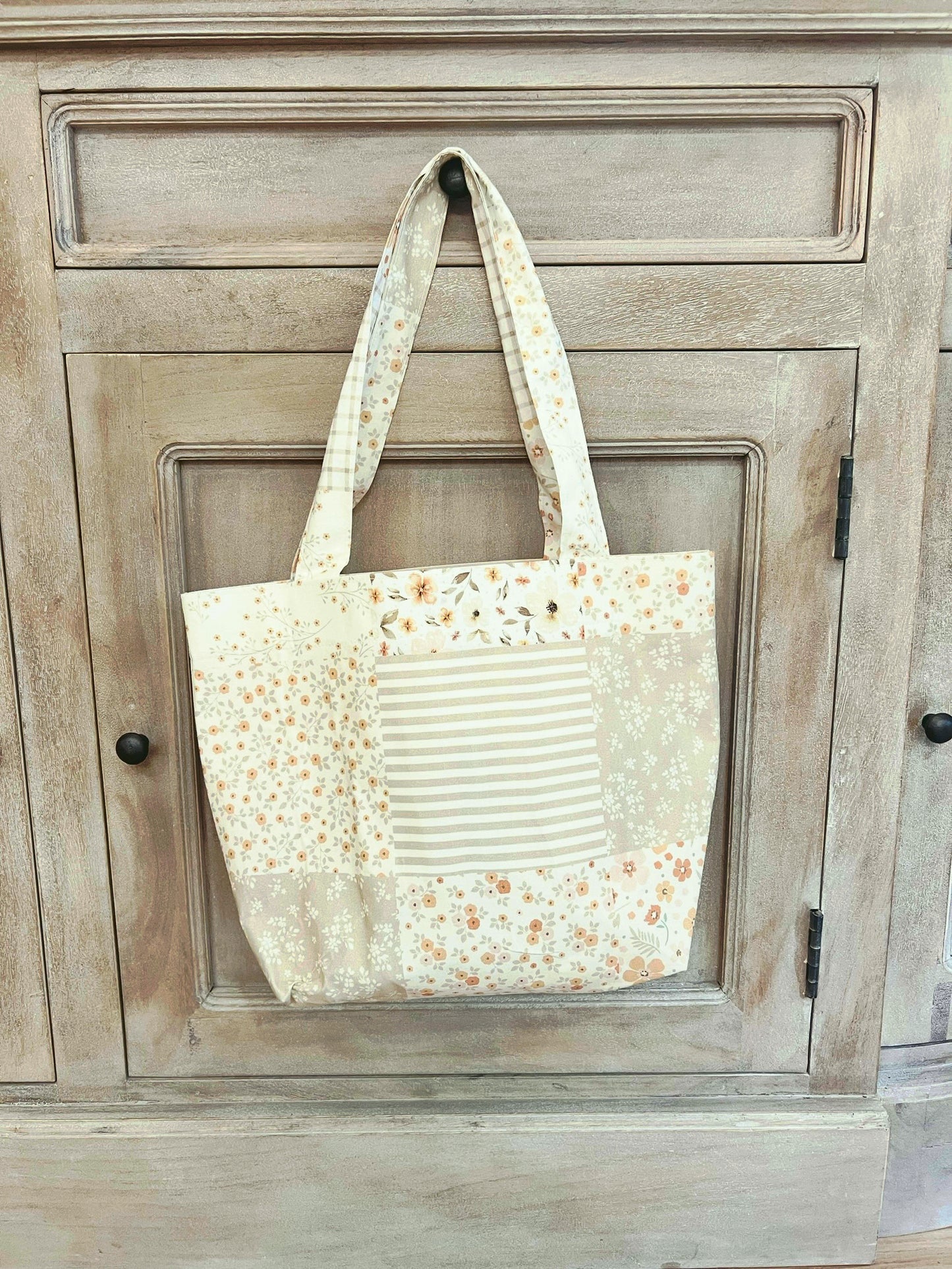 Neutral Patchwork Box Tote